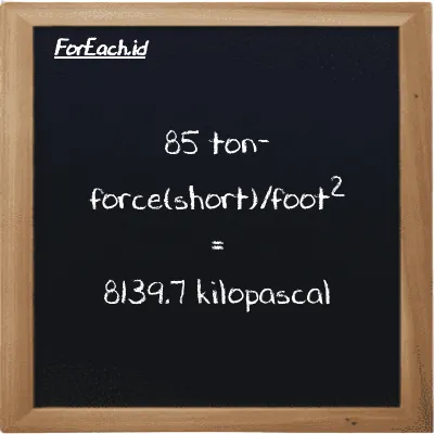 85 ton-force(short)/foot<sup>2</sup> is equivalent to 8139.7 kilopascal (85 tf/ft<sup>2</sup> is equivalent to 8139.7 kPa)